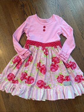 Eleanor rose Girls Pink Floral Long-Sleeve Ruffle Dress sz 8/10